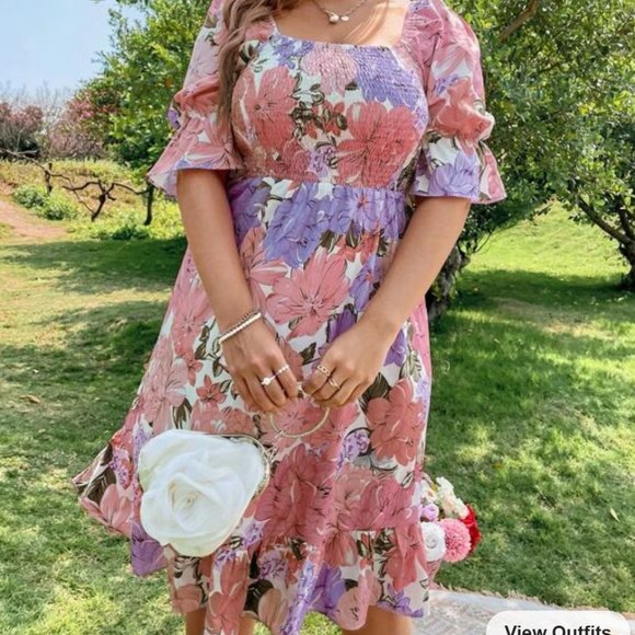 2/$15 or 3/$20 Plus Floral Shirred Dress - Picture 1 of 3